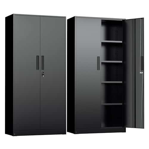 Metal Storage Cabinet with Lock, 72" H Lockable Metal Storage Cabinet with Locking Doors, Steel Storage Lockers with Adjustable Shelves for Office, Home, Garage, Gym, School (Black) - color: Black, size: MSC-D16