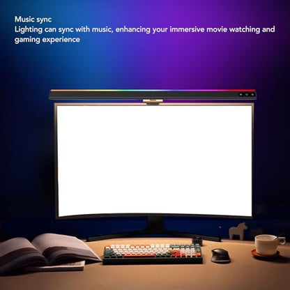 RGB Computer Light Bar with Music Sync, Dimmable LED Screen Lamp, 5 Color Temperatures Stepless Dimming Touch Control, Anti - Glare Dual Light for Desk and Gaming Setup