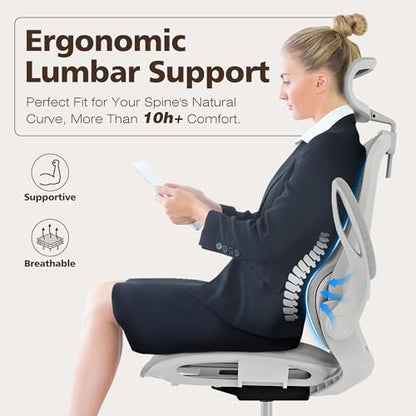 Ergonomic Mesh Office Chair- White Desk Chair, Flip-Up Armrest, Adjustable Headrest, Tilting with Soft Seat and PU Wheel, Elite Home Desk Chair for Work, Study, Gaming (GY1108) - color: White Mesh