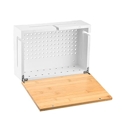 Cable Management Box Bamboo 12.6x7.9x4.3in, White, Wall Mount Kit Included - color: White