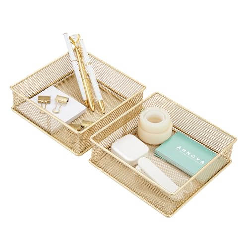 Annova Mesh Stackable Drawer Cabinet and Shelf Organizer Bins Storage Basket School Office Supply Holder Tray- Set of 2 (Gold, 6x6x2 Inch) - color: Gold, size: 6x6x2 Inch