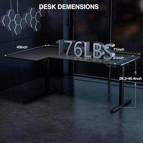 Acrolix L Shaped Electric Standing Desk, 71x43.5 Inch Reversible, Black Carbon - color: Black Carbon, size: 71