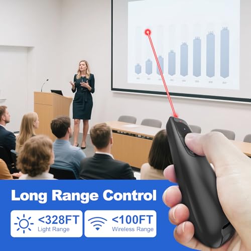 (4 Units) Presentation Clicker & Case, Wireless Presenter Remote | 2‑in‑1 USB/Type C Receiver, Google Slide Advancer & Red Laser, Computer PowerPoint PPT Clicker for Mac/Windows Laptop - style: 4 Units with Case