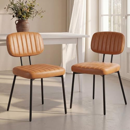 OLIXIS Dining Chairs Set of 2, Upholstered Kitchen Chairs, Brown | Faux Leather Comfortable Cushion Seat, Metal Legs with Backrest, Mid-Century Modern, Easy Assembly, Dining Room Home - color: Blown, size: 2 PCS