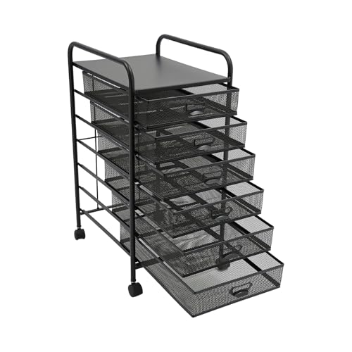 Rolling File Cabinet with 6 Drawers, Filing Cart Under Desk Storage Office Organizer with Table Top & Wheels, Utility Cart File Folder Printer Stand, L11.8×D15×H24.4in, Black - size: 6 Tier