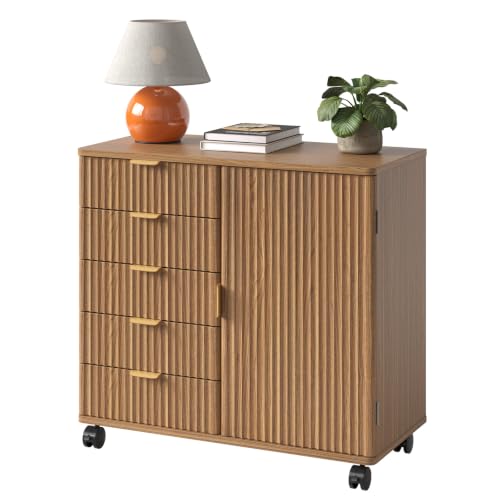 Bestier Office Storage Cabinet with 5 Drawer Adjustable Shelf, Brown - color: Brown