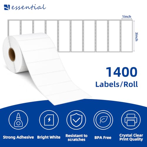 ESSENTIAL 3" x 1" Direct Thermal Labels, 1" Core (1400 Labels, 1 Roll) - size: 3"x1"