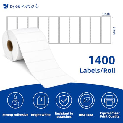 ESSENTIAL 3" x 1" Direct Thermal Labels, 1" Core (1400 Labels, 1 Roll) - size: 3"x1"