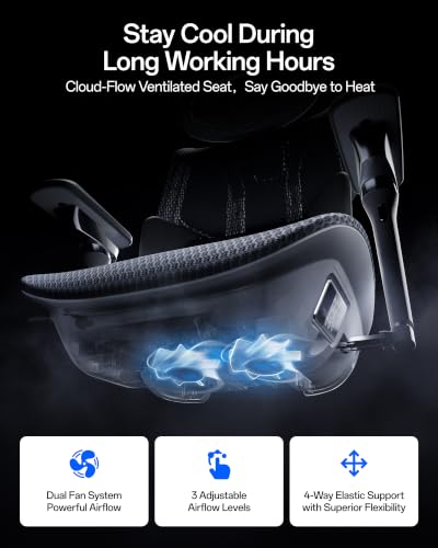 Hbada X7 Smart Ergonomic Chair, Office Chair, with Fully Automated Lumbar Tracking, 4D Adjustable Headrest, 720° Adjustable Armrests, Ventilated Seat Cushion, Swivel, Black - color: Black