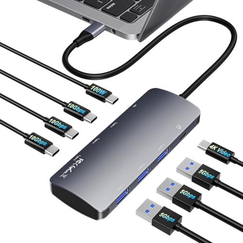 USB C Hub 8 in 1, USB C Video Output Hub with 4K@60Hz, 10Gbps USB C Splitter, 100W PD Charging, Data Transfer, USBC Hub Multiport Adapter for MacBook, iPad Pro, More Type C Devices - color: USB HUB