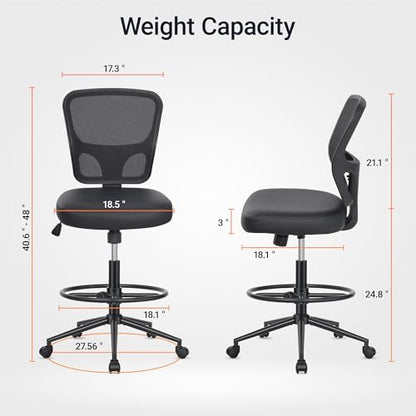 HYLONE Armless Office Chair with Footrest, PU Leather Swivel Desk Chair, Adjustable Height Drafting Chair for Home Office, Mid Back Counter Height Computer Chair