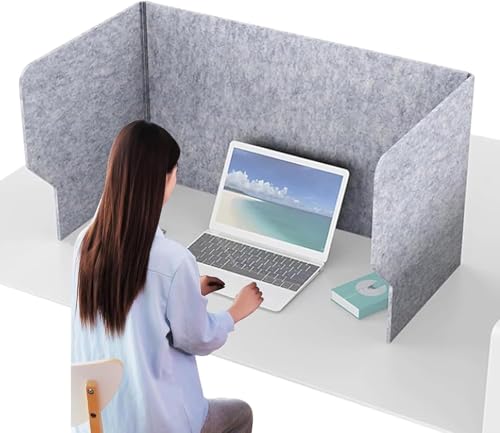Desk Privacy Panel, Portable Foldable Table Partition Screen, Felt Sound Absorbing Divider, 50cm Height, Gray Blue Green, 60/80/100/120cm Width Options (Grey, 31.49) - color: Grey, size: 31.49