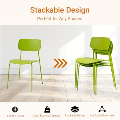 Sidanli Stackable Chairs Set of 4, Metal Waiting Room Chairs with Plastic Seat, Capacity 300lbs, Stacking Chairs for Office Conference Break Room Lobby, Green - color: Green