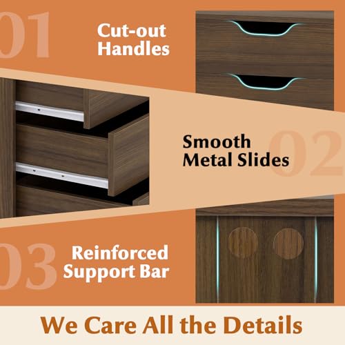 Giantex 5-Drawer Vertical File Cabinet, Mobile Office Storage Cabinet with Drawers, Large Capacity, 2 Lockable Casters and Universal Wheels, Under Desk Side Printer Stand Rolling File Cabinet (Walnut) - color: Walnut