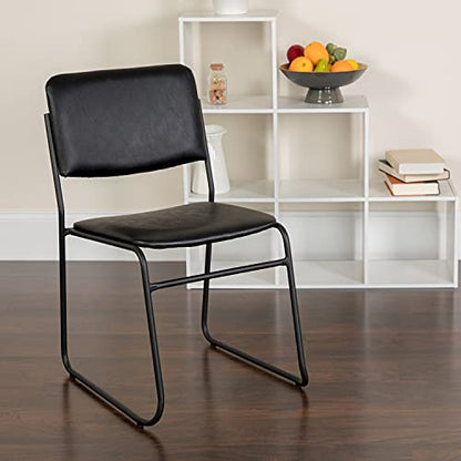 Flash Furniture HERCULES Series 500 lb. Capacity High Density Black Vinyl Stacking Chair with Sled Base | Vinyl Upholstery, 500 LBS. Weight Capacity - color: Black Vinyl/Black Frame, size: Set of 1