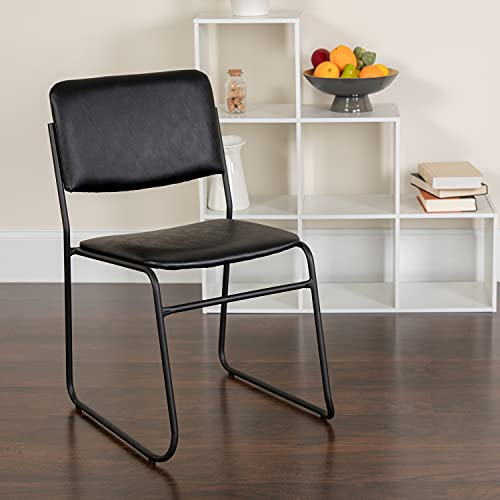 Flash Furniture HERCULES Series 500 lb. Capacity High Density Black Vinyl Stacking Chair with Sled Base | Vinyl Upholstery, 500 LBS. Weight Capacity - color: Black Vinyl/Black Frame, size: Set of 1