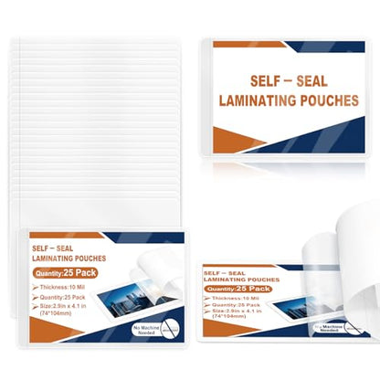 25 Pack 10 Mil 2.9"x4.1" Self Sealing Laminating Pouches Plastic Laminating Sheets Business Card Size Clear Lamination Paper for Office School Home Supplies（Waterproof & No Laminator Need) - size: 2.5x3.5inch