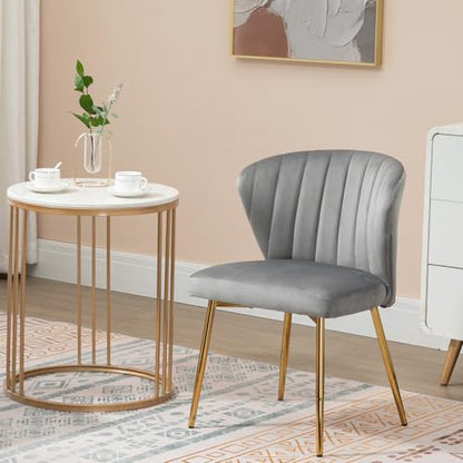 Velvet Dining Chairs Set of 2, Modern Upholstered Vanity Chairs with Golden Metal Legs for Dining Room Kitchen Vanity Patio (Grey) - color: Grey