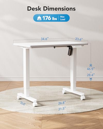 HUANUO Electric Small Standing Desk, Whole Piece Desktop, Adjustable Height Computer Desk, 4 Height Memory Settings, Sit Stand Up Desk for Home Office, 35" x 24", White - size: 35" X 24"