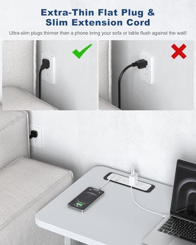 Recessed Power Strip with Retractable USB C Cable,2 PD 20W USB C,Flush Mount Countertop Drawer Outlet, Furniture Hidden Outlet for Side Table,End Table,3 Outlets (White and Black, 10FT-20W USB) - color: White and black, size: 10FT-20W USB