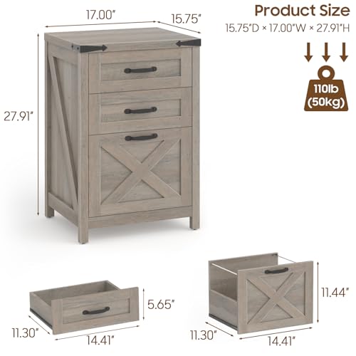 Small Farmhouse File Cabinet with 2 Drawers for Home Office, Rustic Grey | Halitaa Vertical Filing Cabinet Fits Letter and A4 Size, Farmhouse Printer Stand, Under Desk Wooden File Cabinet - color: Rustic Grey, size: 3 Drawers