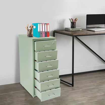 6 Drawers File Cabinet with Lock Rolling Mobile Filing Cabinet with Wheels Under Desk Vertical Filing Cabinet for Office/Home Metal (Cream Green) - color: Cream Green