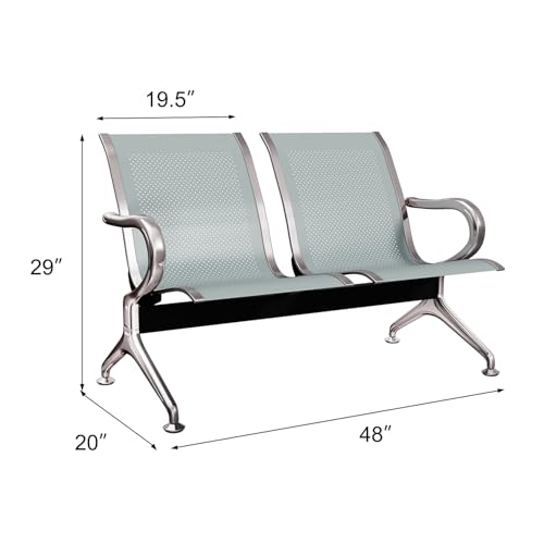 Kinsuite 2-Seat Reception Chairs - Waiting Room Bench Lobby Chairs, Silver | Waiting Room Chairs with Arms & Stainless Steel Frame for Office Airport Bank Hospital - color: Silver, size: 2-Seat