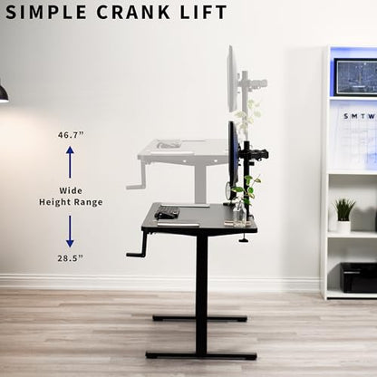 VIVO Manual Height Adjustable 48 x 30 inch Stand Up Desk, Black Solid One-Piece Table Top, Black Frame, Standing Workstation with Foldable Handle, DESK-KIT-MB5B - color: Black Top / Black Frame, size: 48" x 30"