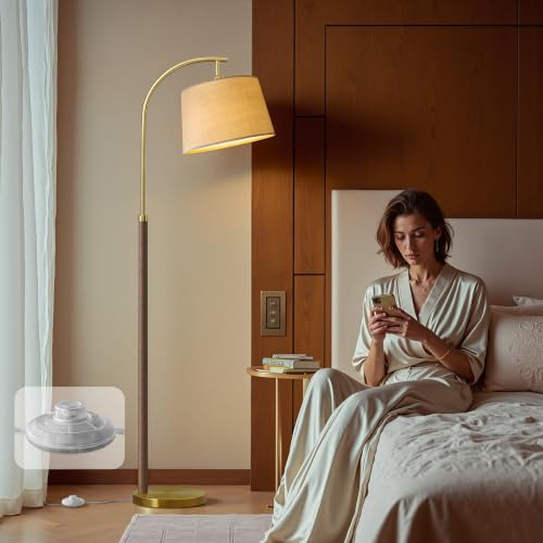 Real Wood Floor Lamps for Living Room Bedroom, 62" Mid Century Modern Lamp - color: Chestnut & Gold