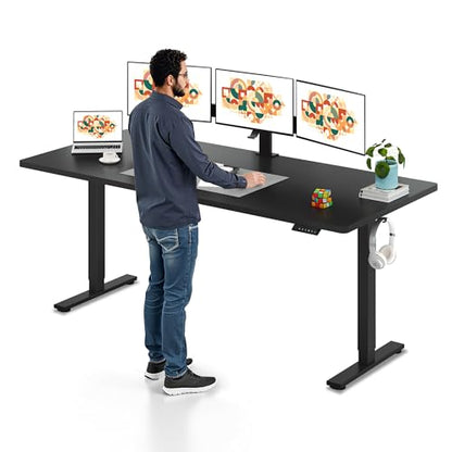 SANODESK 79x32'' Large Height Adjustable Ergonomic Electric Standing Desk | Stand Up Desk Home Office Computer Workstation Extra Large Sit Stand Desk with Splice Board (Black Frame + Black Top) - color: Black Frame+ Black Top, size: 79x32"