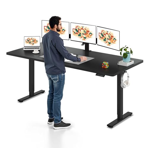 SANODESK 79x32'' Large Height Adjustable Ergonomic Electric Standing Desk | Stand Up Desk Home Office Computer Workstation Extra Large Sit Stand Desk with Splice Board (Black Frame + Black Top) - color: Black Frame+ Black Top, size: 79x32"