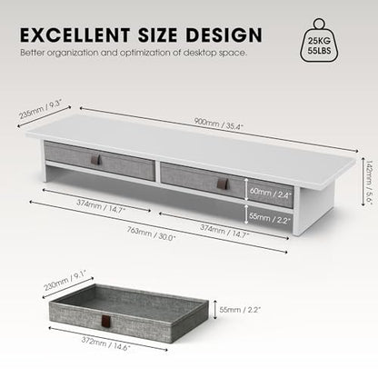 Fenge 35 Inch Monitor Stand with Drawer Storage, Computer Riser for Desk - color: White