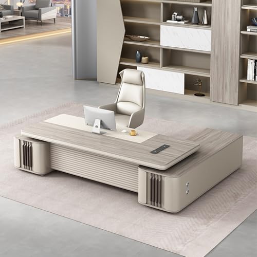L-Shaped Executive Desk with Side Cabinet and Multimedia Socket - color: A-left, size: 110in