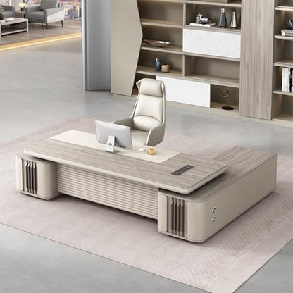 L-Shaped Executive Desk with Side Cabinet and Multimedia Socket - color: A-left, size: 78.7in