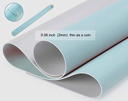 SUJAYU Dual Sided PU Leather Desk Pad, Mouse Pad, Office Desk Mat, Non-Slip Laptop Desk Pad, Waterproof Desk Writing Pad for Office and Home (23.6" x 11.8", Light Blue+Sliver) - color: Light Blue+sliver, size: 11.8" x 23.6"
