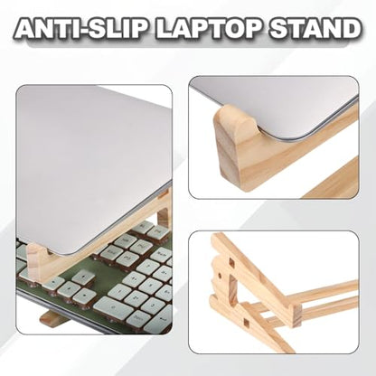 PATIKIL Wooden Laptop Stand, 1 Pack Dual-Use Laptop Stand Vertical Sturdy Pine Wood Anti-Slip Ventilated Space-Saving Notebook Riser for 13-18 Inch Desk Tablets, Koi-Shaped - size: 13-18 Inch