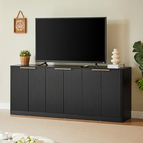 67" Modern Buffet Sideboard Cabinet with Storage | Fluted Accent Credenza with Shelves, Wood TV Console Stand 6 Doors, Sideboards for Office Living Room Hallway Kitchen, Black - color: Black - 67.0"l 6 Doors