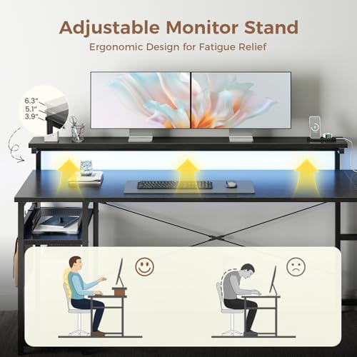 AODK 69" L Shaped Computer Desk with 4 Drawers, LED Lights, Black - color: Black, size: 69 inches