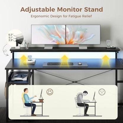 AODK 69" L Shaped Computer Desk with 4 Drawers, LED Lights, Black - color: Black, size: 69 inches