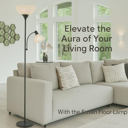 Adjustable Black Floor Lamp with Reading Light, Tall Lamp for Living Room, Bedroom, Office, Susan 72" Standing Lamps for Living Room, Corner Light, Stand Lamp, Floor Lamps for Living Room Modern