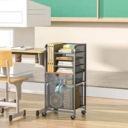 Feyejade 6-Tier Rolling File Cart Multi Mobile Drawer Cabinet Black - size: 11.81"D x 14.57"W x 31.81"H