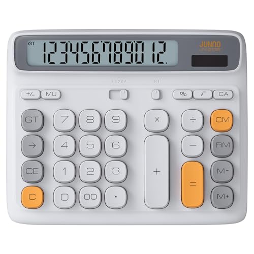 12-Digit Desktop Calculator, Dual Power (Solar & Battery), 7.7inch | Modern Color-Clash Aesthetic Design, Ergonomic Tilted Large LCD Display for Office, School and Accounting (Silver) - color: Silver