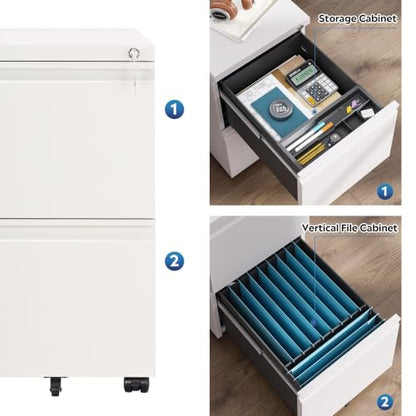 DEVAISE 2 Drawer File Cabinet with Lock for Home Office, Fully Assembled - color: White, size: 17"D x 15"W x 27"H