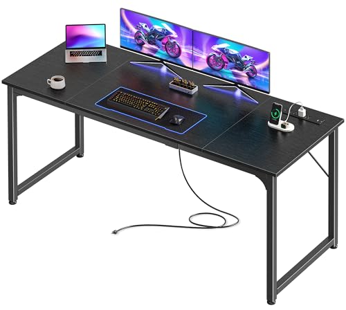 PRAISUN 63 X 24 Inch Computer Desk, Power Outlets, USB-C, Black - color: Black, size: 63inch