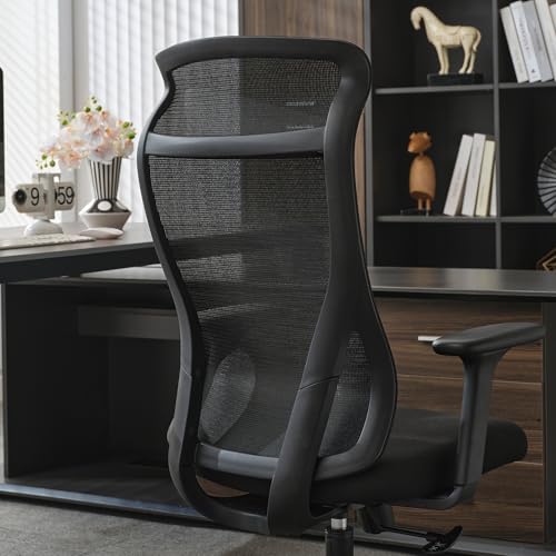 Qulomvs Mesh Ergonomic Office Chair Home Office Desk Chair with Headrest Height Adjustable Computer Executive Desk Chair with Wheels 360 Swivel Task Chair - color: Black