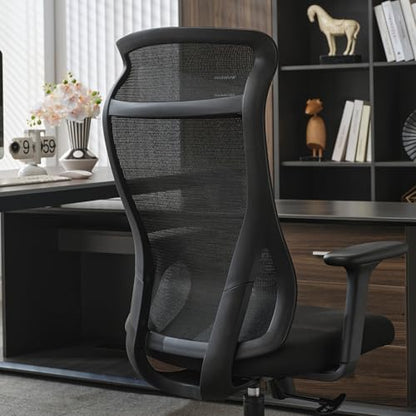 Qulomvs Mesh Ergonomic Office Chair Home Office Desk Chair with Headrest Height Adjustable Computer Executive Desk Chair with Wheels 360 Swivel Task Chair - color: Black
