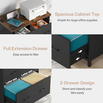 Tribesigns 2-Drawer File Cabinet, Wood Lateral Filing Cabinet for Office | A4, Letter Size, Engineered Wood, Two Drawer File Cabinet for Home Office, Brown and Black