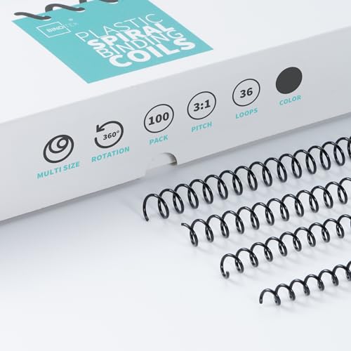 Binditek Plastic Spiral Binding Coils, Multi Size 3:1 Pitch, Black 100 Pack - size: Multi Size , 3:1pitch, style: 100P , Black