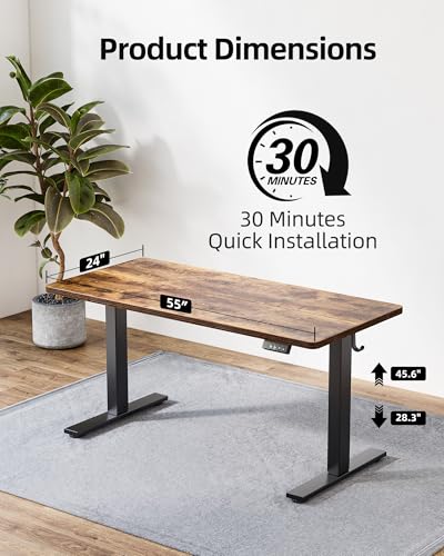 TIQLAB Standing Desk 55 x 24 inch, Electric Height Adjustable with Splice Board, Stand Up Desk, Sit Stand Desk Computer Desk for Home Office, Black Frame/Rustic Brown Top - color: Rustic Brown, size: 55*24 inch