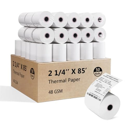 (50 Rolls)2 1/4 x 85 Thermal Paper Rolls 48GSM BPA FREE Receipt Rolls Thermal Teceipt Paper 2 1/4 85 Thermal Printer Paper Compatible with Printers, POS Cash Register,Credit Card - size: 2 1/4 in x 85 ft 50 rolls